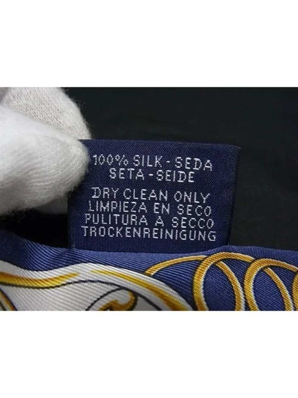 Hermes Lift Profile Twill Silk 100% Ribbon Scarf Navy - Picture 5 of 5